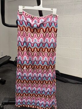 Shasa Pink Multi Wavy Chevron Knit Maxi Skirt